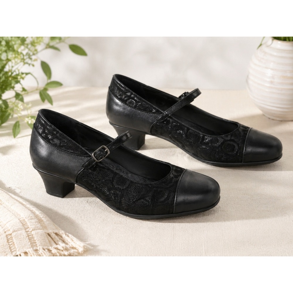 SAS Isabel Mary Jane Kitten Heels Women 10.5 Black Leather Comfort Work Pumps - Picture 2 of 16